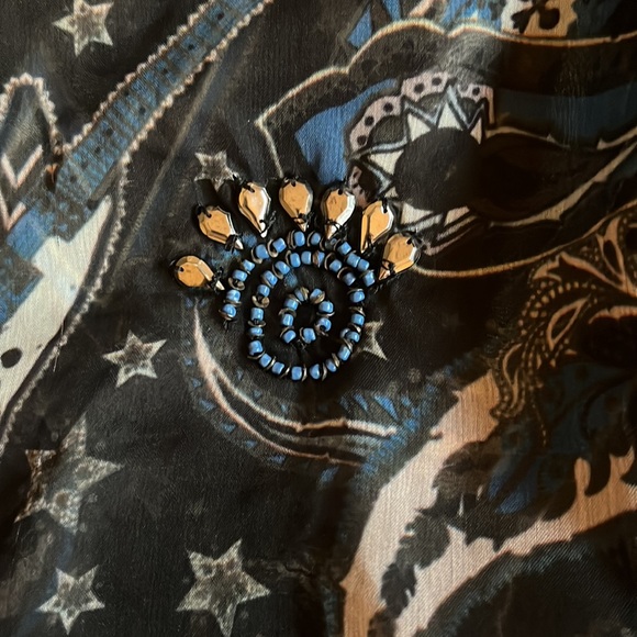 ZADIG & VOLTAIRE Black Talisa Paisley Printed Embellished Smoked Blouse Sz XS 🎸 - Picture 6 of 9